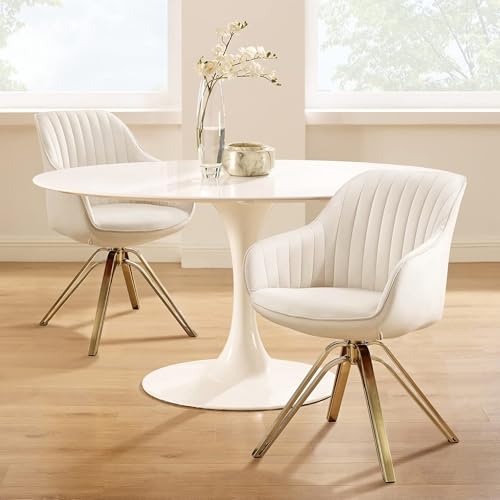 Zouron Esszimmerstühle Drehbar 2er Set - Sessel Beige Samtstuhl Goldenen Beinen Polsterstuhl Armlehnstuhl Küchenstuhl Metallbeine Sitzfläche 43x43cm Schreibstuhl (Beige-Metallbeine-2 pcs) von Zouron