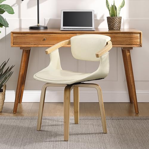 Zouron Esszimmerstühle Drehbar Beige, Drehstuhl Holzbeine Kunstleder Polsterstuhl mit Armlehnen Sessel Pappelnholz Esszimmerstühle Holz Stuhl Beige Sitzfläche 41x51cm von Zouron