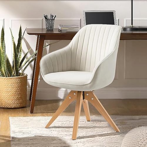 Zouron Esszimmerstühle Drehbar Beige - Samtstuhl Polsterstuhl mit Armlehnen Sessel Esszimmerstühle Gold Eichenholzbeine Stuhl Offwhite (Beige Samt-Holzbeine-1 pcs) von Zouron