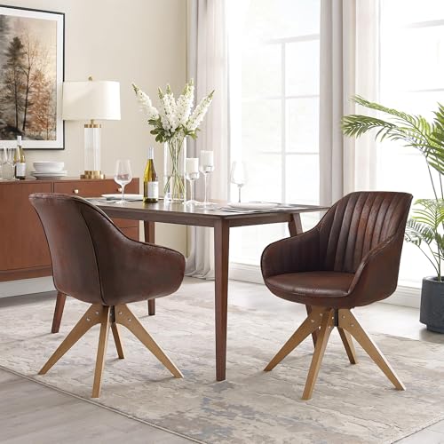 Zouron Esszimmerstühle Kunstwildleder Holzstuhl 2er Set, Drehstuhl Cognac Braun Kunstleder Buchenholzbeine Polsterstuhl Armlehnstuhl Küchenstuhl Kaffeebraun Schreibstuhl (Cognac-Holzbeine-2 pcs) von Zouron