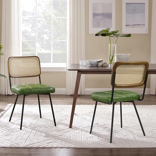 Zouron Rattanstuhl Grün Kunstleder Esszimmerstühle 2er Set Mid-Century Küchenstühle mit Rattan-Rückenlehne Gepolsterter Sitz für Zuhause, Küche, Wohnzimmer, Retro Avocado-Grün Zouron Rattanstuhl Grün Kunstleder Esszimmerstühle 2er Set Mid-Century Küchenstühle mit Rattan-Rückenlehne Gepolsterter Sitz für Zuhause, Küche, Wohnzimmer, Retro Avocado-Grün von Zouron