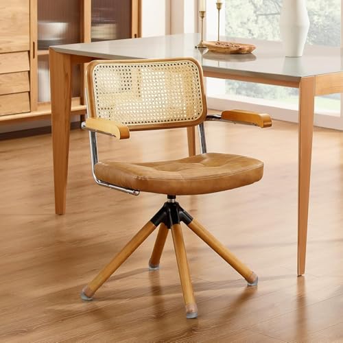 Zouron Rattan Schreibtischstuhl, Mid Century Moderner Drehstuhl ohne Rollen, Kunstleder gepolsterter Bürostuhl mit Holzbeinen, Akzentsessel für Home Office Wohnzimmer Schlafzimmer, Braun Zouron Rattan Schreibtischstuhl, Mid Century Moderner Drehstuhl ohne Rollen, Kunstleder gepolsterter Bürostuhl mit Holzbeinen, Akzentsessel für Home Office Wohnzimmer Schlafzimmer, Braun von Zouron