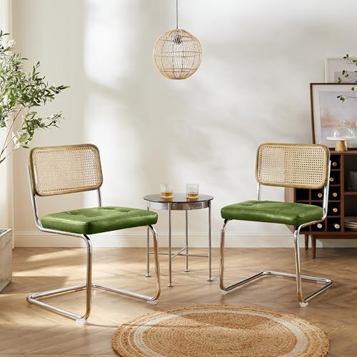 Zouron Schwingstühle 2er Set Grün - Besucherstuhl mit Eichenholz, Freischwinger Stühle, Avocado Grün Kunstleder Rattanstühle, Esszimmerstühle Geflecht-Stuhl Dining Chair, Polsterstuhl Chrom Zouron Schwingstühle 2er Set Grün - Besucherstuhl mit Eichenholz, Freischwinger Stühle, Avocado Grün Kunstleder Rattanstühle, Esszimmerstühle Geflecht-Stuhl Dining Chair, Polsterstuhl Chrom von Zouron