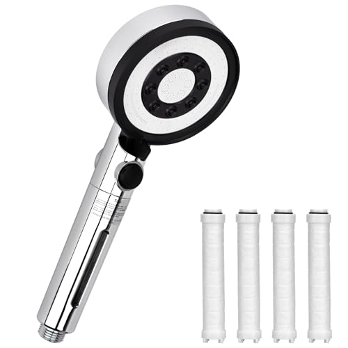Hochdruck-Duschkopf mit 4 PP-Filter & 5 Sprühfunktionen - Wassersparende Handbrause mit handlicher Chrom-Optik, Stopp-Funktion (Ohne Schlauch & Halterung) von Zoutpy