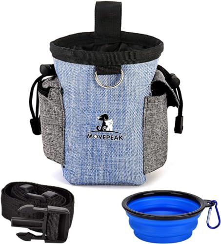 Zoutpy Futterbeutel für Hunde + Faltbarer Trinknapf, Futtertasche mit integriertem Poop-Beutelspender und verstellbarem Bund, leicht zu tragendes Tierspielzeug für Hundetraining von Zoutpy