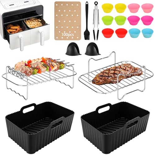 Zoutpy Heißluftfritteuse Zubehör 21-teiliges Air Fryer Accessories Set, Airfryer Zubehör für Ninja Foodi Dual Zone AF400EU AF300EU, Tower, Innsky, Princess und Andere Dual Airfryer 7.6 L-9.5 L von Zoutpy