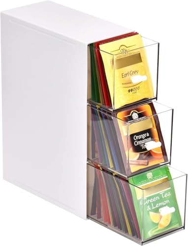 Zoutpy Teebeutel Aufbewahrung Teebox mit 3 Schubladen, Teebeutel Teehalter,Teebeutelboxen aus Kunststoff für Teebeutel, Zucker, Kaffeepads (Weiß) von Zoutpy