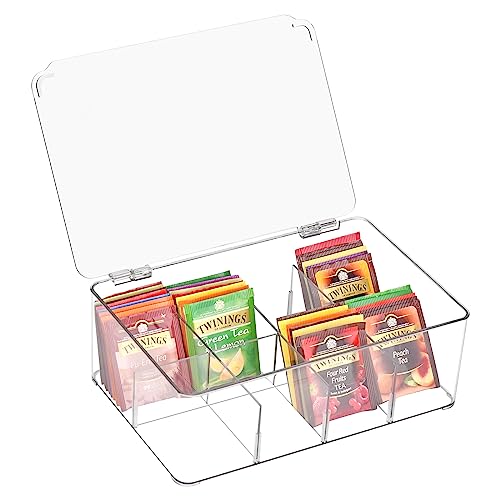 Zoutpy Teebeutel Aufbewahrung Teebox mit 8 Fächern, Kunststoff Transparente Teebeutel Halter, Küche Organizer für Teebeutel, Zucker, Kaffeepads (Transparent) von Zoutpy