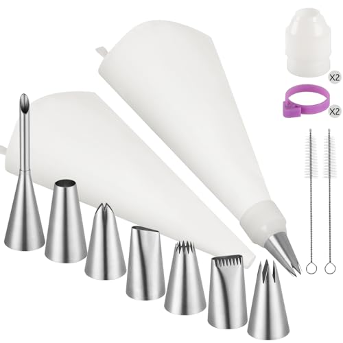 Spritzbeutel Set Mit Tüllen (15-Teilig) - Spritzbeutel Wiederverwendbar mit 7 Edelstahl Spritztüllen für Backliebhaber, Backzubehör für Kuchen, Torte, Spritzgebäck Dekoration von Zouway