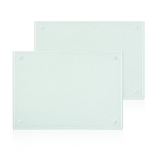 Schneidebrett Glas, 28x20cm Kratzfest Schneidbrett, 2 Stück Gehärtetem Schneidebrett mit Rutschfesten Silikonfüßen, Hitzebestädig Glasplatte Ideal für Küchenarbeitsplatte oder TischSchneidebrett (A) von Zouwel