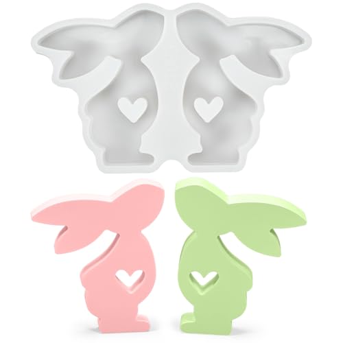 Silikonformen Gießformen Ostern Hase, Silikonform Frühling Gießform mit Herz, Gießformen Silikon Frühling, Giessform Osterhase Zum Gießen für Giessformen Dekoration (Silikonform B) von Zouwel