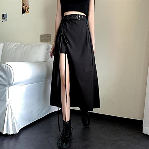 Zouyuan Vintage Dark Gothic High Split Mid-Calf Röcke Frauen Party Club Hohe Taille Femme Bottom Streetwear Goth Rock von Zouyuan