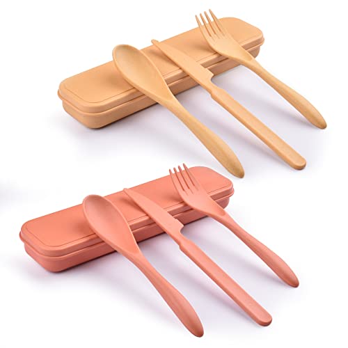 2 Sets Wiederverwendbares Besteckset mit Koffer, Reise-Gabel, Messer, Löffel-Set, tragbares Kunststoff-Besteck-Set für Picknick, Schule, Büro, Mittagessen (2) von Zoyiancy