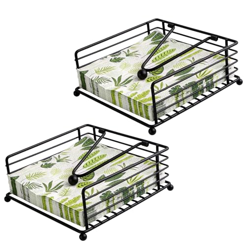 2 Stück Serviettenhalter für Tisch, Metall Quadratischer Seidenpapierspender, Flacher Vintage Serviettenständer mit Beschwerer für Küchen Restaurant (Schwarz) von Zoyiancy