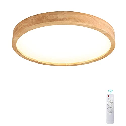 VOMI Holz LED Deckenleuchte 18W Runde Deckenlampe Dimmbar mit Fernbedienung, Ultra-dünne Design Rustikale Holzlampe Acryl Deckenbeleuchtung für Schlafzimmer Küche Esszimmer Büro Flur Hotel, 3000-6000K von VOMI