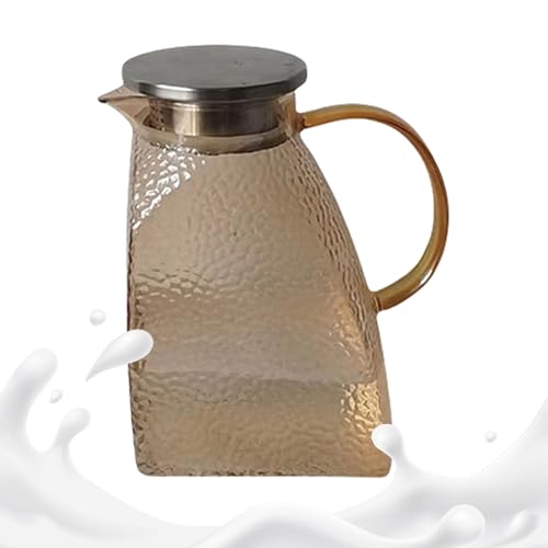 Glass Pitcher with Lid, Beverage Serveware Jug, 1.5L Splash-Proof Design and Hammered Pattern Glass, Fridge Door Pitchers for Cold Drinks, Hot Beverages, 5.12x3.54x7.8 inches von Zqkimzi