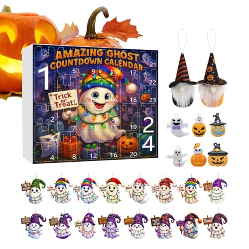 Zqkimzi Halloween-Countdown-Kalender, 24 Tage, Geisterthema, Halloween-Kalender 2025, 2D-Acrylornament, Urlaubsdekoration für , Mädchen, Erwachsene, Baumparty von Zqkimzi