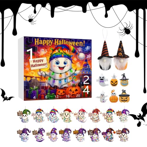 Zqkimzi Halloween Kalender 24 Tage Geist Thema | Halloween Kalender Countdown | 2D Acryl Ornament Urlaub Dekoration für Mädchen Erwachsene Baum Party von Zqkimzi