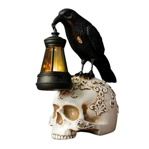 Zqkimzi Krähenfigur - Halloween Schädel Raben Deko Sammlerstück Skulptur,Gothic Deko Mit Solar Laterne Halloween Dekoration Für Garten Hof Sitzbereich Wohnzimmer Schlafzimmer Zqkimzi Krähenfigur - Halloween Schädel Raben Deko Sammlerstück Skulptur,Gothic Deko Mit Solar Laterne Halloween Dekoration Für Garten Hof Sitzbereich Wohnzimmer Schlafzimmer von Zqkimzi
