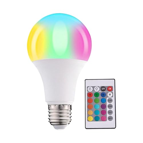 Zqkimzi RGB Light Bulb with E27 Screw Base | 5W Color Changing LED Bulb | Smart Dimmable Light with Remote Control for Bar, Wedding, von Zqkimzi