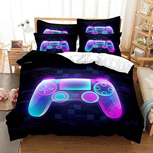 Zqylg Gamer Controller Bettwäsche 135x200 cm Spielthema Gamepad Bettwäsche Jungen Kinder Bettwäsche Mikrofaser Bettbezug + Kissenbezug 80 x 80 cm Blau Weiß (13,135 X 200) von Zqylg