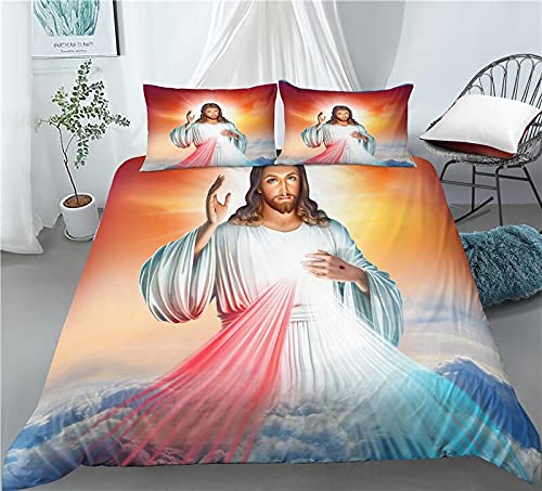 Zqylg Home Living Luxus 3D Jesus Gott Druck 2/3Pcs Komfortable Bettbezug Kissenbezug Bettwäsche-Sets Königin und König EUGröße (Jesus 01,135 X 200) von Zqylg