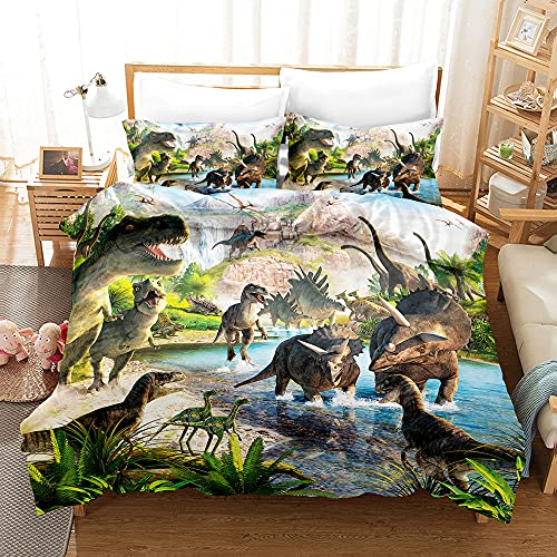 Zqylg Jungen Mädchen Dino Bettwäsche, Kissenbezug 80x80 + Bettbezug 135x200 cm, Jurassic Bunter Dinosaurier, 100% Polyester Baumwolle, Kinderbettwäsche, Teenagerbettwäsche (01,135 X 200) von Zqylg