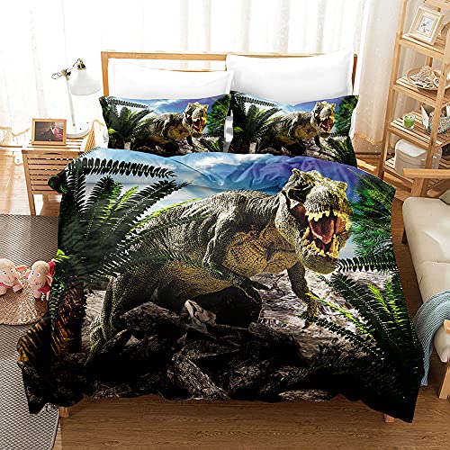 Zqylg Jungen Mädchen Dino Bettwäsche, Kissenbezug 80x80 + Bettbezug 135x200 cm, Jurassic Bunter Dinosaurier, 100% Polyester Baumwolle, Kinderbettwäsche, Teenagerbettwäsche (09,135 X 200) von Zqylg