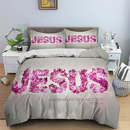 Zqylg Luxus 3D Jesus Gott Mit Uns Bettwäsche Set 3 Teilig Christian Wendebettwäsche Microfaser Bettbezug 135 X 200 mit 80 X 80 Kissenbezug Gott Segne Sie (02,140 X 200) von Zqylg