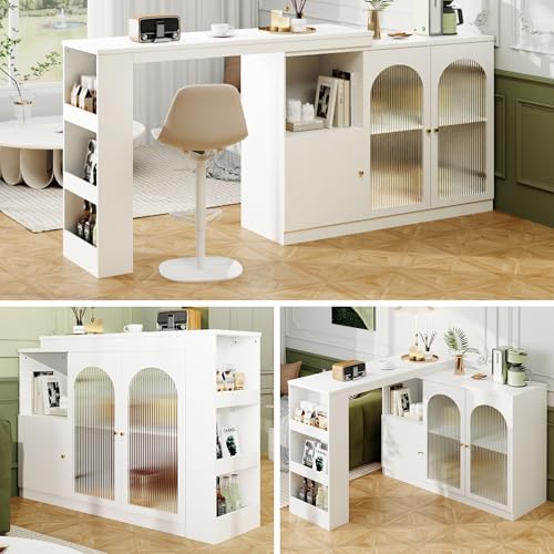 Zravenna 360° Drehbarer Bartisch, mit Stauraum 3 Türen,Offene Regale und Drehbare Seitenregale, für Esszimmer, Arbeitszimmer, Wohnzimmer. (weiß) von Zravenna
