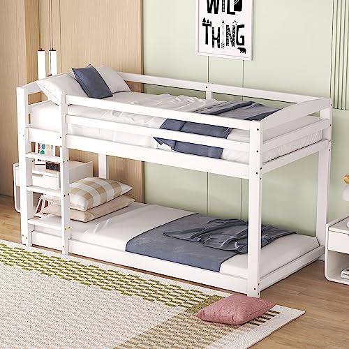 Zravenna Hochbett 90x200, Etagenbett mit Treppe, Bett für Kinder, Hohes Geländer, Stabile Treppe, Etagenbetten mit Hohe Geländer Stabile,Weiß (Weiß-1) von Zravenna