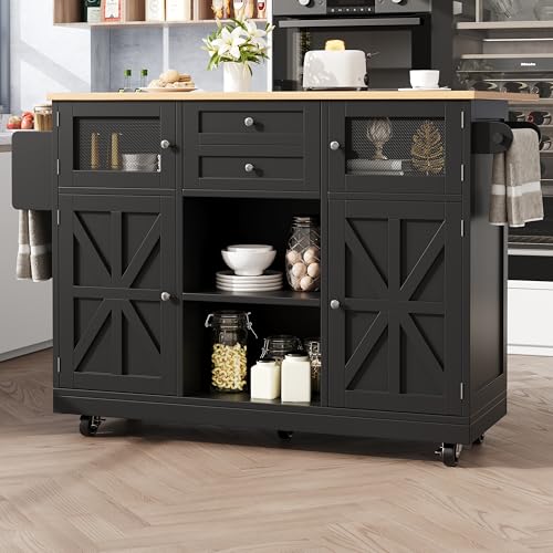Zravenna Kücheninsel 140x40-70x93.5 cm, Esszimmerwagen mit Schubladen & Stauraum, Klappbar Holzmaserung Arbeitsplatte, Buffetschrank Verstellbare Trennwände, Küchenschrank. (Schwarz) von Zravenna