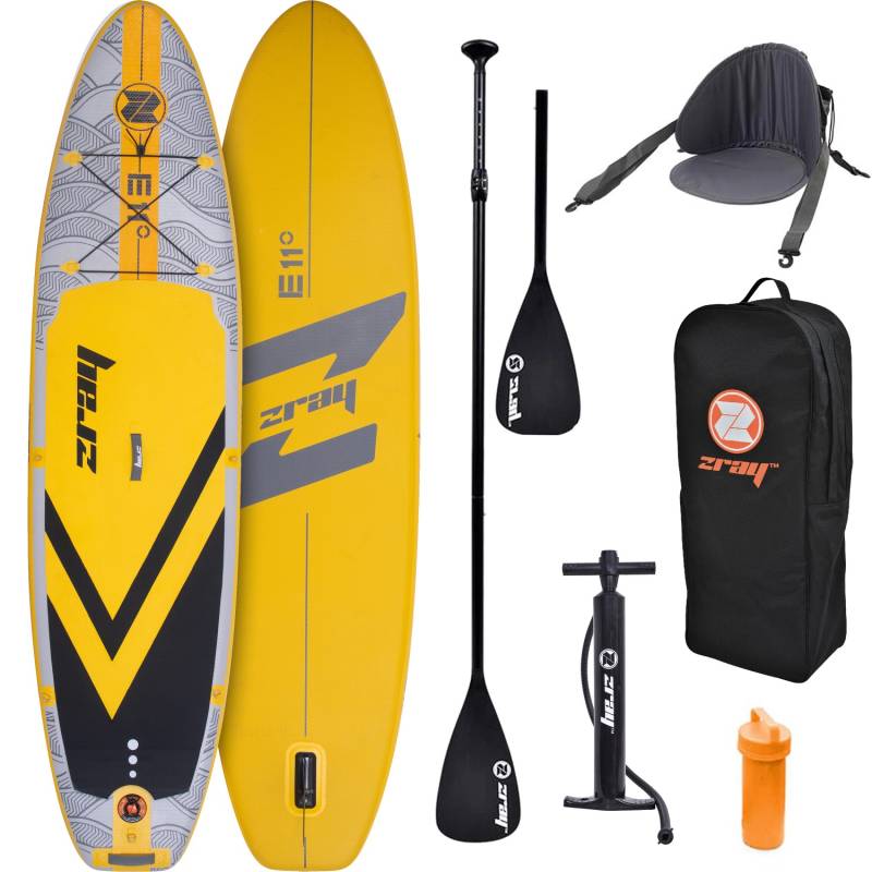 ZRAY Aufblasbares Stand Up Paddle Board E11 Combo Komplettset Gelb 335 x 81 x 13 cm inkl. Kajaksitz und Zubehör von Zray