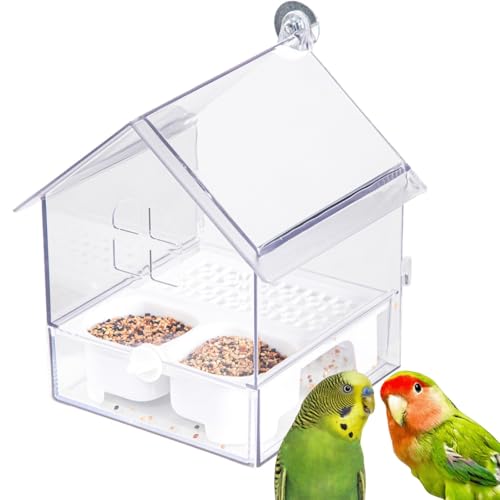 Parrot Feeder, Pull-Out External Parrot Feeder, Pull Out External Parrot Feeder, Decorative Transparent Bird Bath Tub, Easy to Refill and Clean for Balcony Garden Fence (Weiß) von ZrdlqlLcjxy