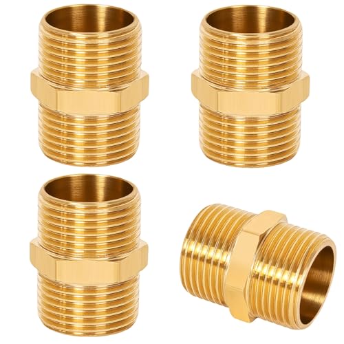 4 Stück Doppelnippel 1/2 zoll, (Ø 20.6mm) Messing Sechskant Außengewinde, Verschraubung, für Heizung Trinkwasseranlage Geeignet, Rohranschluss von Zroden