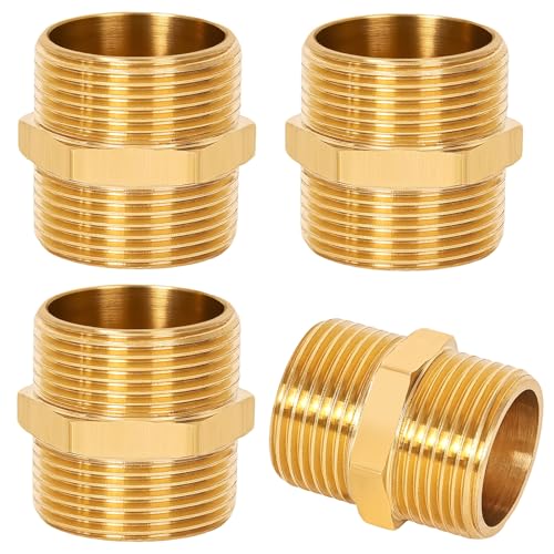 4 Stück Doppelnippel 1 zoll, (Ø 32.5mm) Messing Sechskant Außengewinde, Verschraubung, für Heizung Trinkwasseranlage Geeignet, Rohranschluss von Zroden