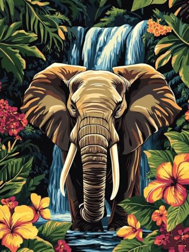 Malen nach Zahlen Erwachsene Elefant, Malen nach Zahlen Fallen Malen Nach Zahlen ab 7 Jahre Mädchen Geschenk, Knitterfreie Leinwand Ölgemälde Kit mit Pinseln und Acrylfarbe (mit Rahmen 40X50CM) von Zsccvzlu