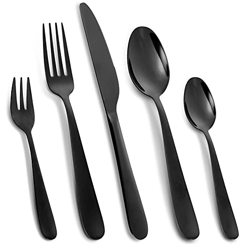 Besteck Set 6 Personen, Essbesteck Set 30 teilig, Besteck Edelstahl, Hochglanzpoliert, Schwarz von Zstar