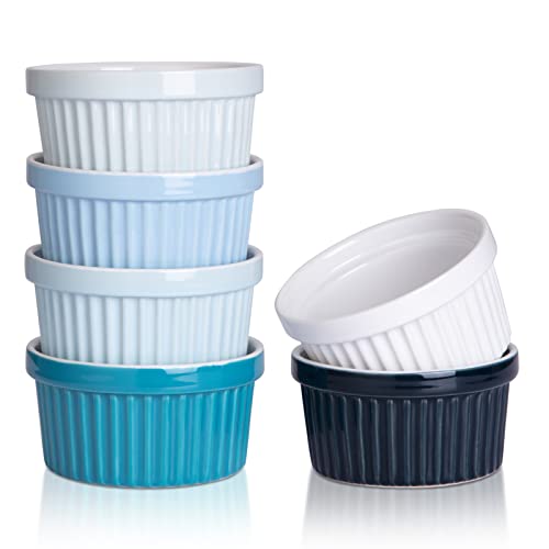 Soufflé Moulds Set of 6, Cream Brulee Ceramic Bowls, Mini Casserole Dishes 240 ml, Non-Stick Soufflé Cups, Porcelain, Creme Brulee Bowls Made of Ceramic, Cases for Muffins, Cupcakes (Multicolor A) von Zstar