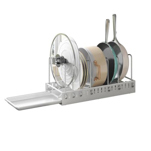 Topfdeckelhalter Schublade, Ausziehbarer Topfhalter Organizer Für Deckel Und Pfannen, Metall Deckelhalter KüChe Topfdeckel Organizer Mit 6 Teiler, Geschirrhalter Pfannenhalter für Schublade, Weiß von Zstar