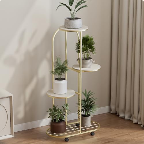 Zstar 4 Etagen Pflanzenständer Blumenständer Metall Pflanzentreppe Ecke Blumenregal Pflanzenregal Indoor Outdoor Mehrere Blumentreppe mit Rädern für Balkon Garten Wohnzimmer, gold von Zstar