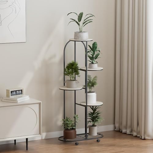 Zstar 5 Etagen Pflanzenständer Blumenständer Metall Pflanzentreppe Ecke Blumenregal Pflanzenregal Indoor Outdoor Mehrere Blumentreppe mit Rädern für Balkon Garten Wohnzimmer, Black von Zstar