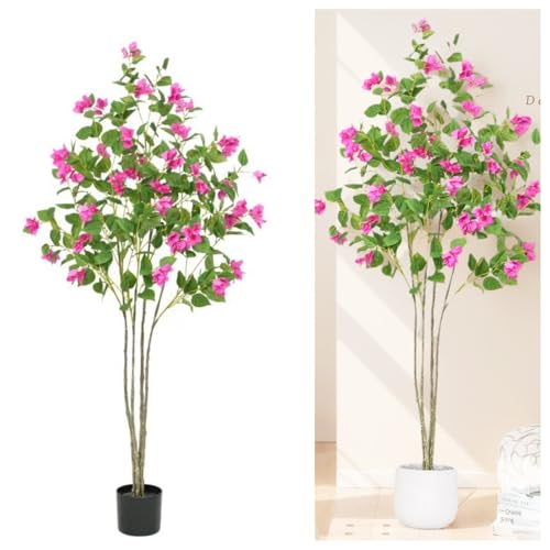 Zstar Bougainvillea Baum Deko, 120CM Künstliche Pflanzen mit Sich Echt Anfühlen, Groß Kunstpflanze im Topf mit Biegsamen Zweigen und Stielen als Dekoration für Balon Schlafzimmer Büro Garten von Zstar