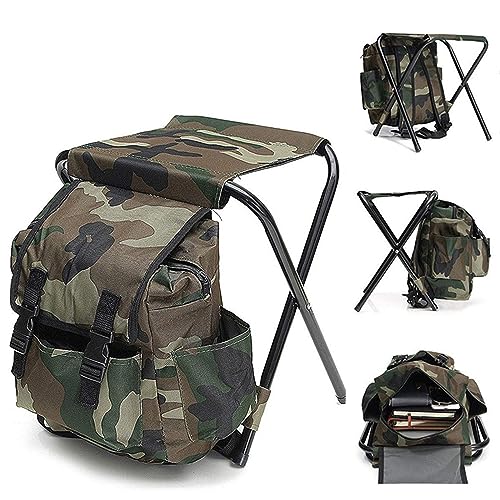 Zstar Klapp Campingstuhl Hocker, Oxford Sitzrucksack Klappbar Campingstuhl Hocker mit Tasche, 100kg Max Camouflage Portable Campinghocker Rucksack Stuhl für Camping Angeln von Zstar