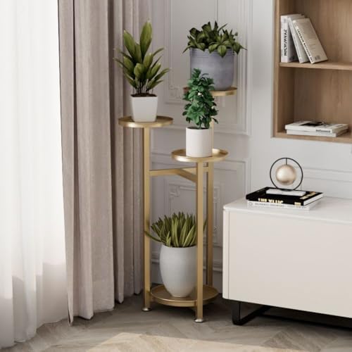 Zstar Metall Pflanzenständer Blumentopfständer Mehrstöckig Pflanzenregal Blumenregal Pflanzentreppen für Zimmerecke, Wohnzimmer, Balkon, Terrasse, Hof, Gold-80cm von Zstar