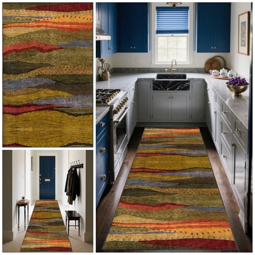 Läufer Teppich Flur Teppichläufer Flur Lang Küchenläufer 70 x 220 cm Schmutzfangmatte Innen Rutschfeste Maschinen Waschbare Fußmatte Küchenteppich Läufer für Küche Schlafzimmer Wohnzimmer Eingang von Zteiuqx