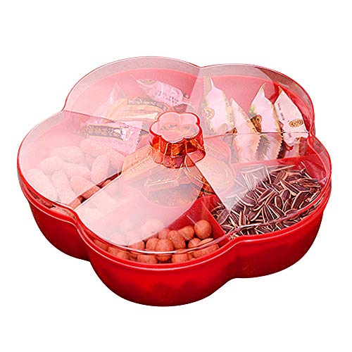 Obst Candy Tablett Snackbox Candy Schale Blüten Snackteller, Süßigkeitenteller, Transparente Snackfach Snackplatte Trockenobstbehälter für Nuss Candy getrocknetes Obst Essen für Home Party,Rot von Ztexkee