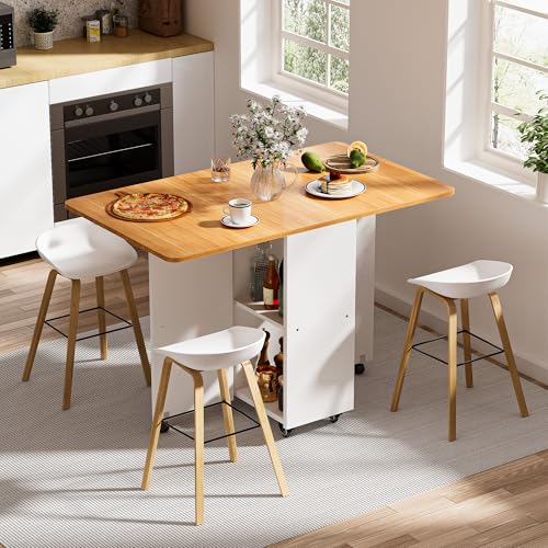 Ztexkee Mobiler Klapptisch Klappbarer Esstisch auf Rädern Klapptisch mit 1 großen Schrank und 1 offenen Fach Mobiler Esstisch für kleine Räume Esszimmer Küche 120 x 70 x 78 cm Orange und Weiß von Ztexkee
