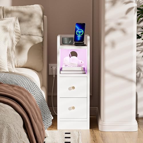 Ztexkee Nachttisch schmal Nachtschrank mit Steckdose und LED Lichtleiste Schmaler Beistelltisch Nachttisch mit 2 Schubladen und 2 Ablagefächer für Schlafzimmer, Wohnzimmer Weiß Ztexkee Nachttisch schmal Nachtschrank mit Steckdose und LED Lichtleiste Schmaler Beistelltisch Nachttisch mit 2 Schubladen und 2 Ablagefächer für Schlafzimmer, Wohnzimmer Weiß von Ztexkee