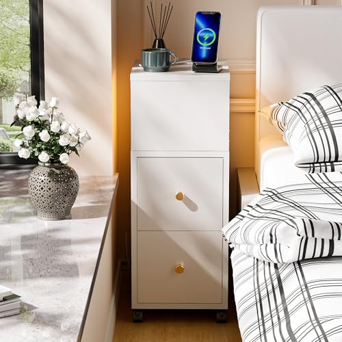 Ztexkee Nachttisch schmal Nachtschrank mit Steckdose und LED Lichtleiste Schmaler Beistelltisch mit Rollen Nachttisch mit 2 Schubladen und 1 Ablagefächer für Schlafzimmer, Wohnzimmer Weiß Ztexkee Nachttisch schmal Nachtschrank mit Steckdose und LED Lichtleiste Schmaler Beistelltisch mit Rollen Nachttisch mit 2 Schubladen und 1 Ablagefächer für Schlafzimmer, Wohnzimmer Weiß von Ztexkee